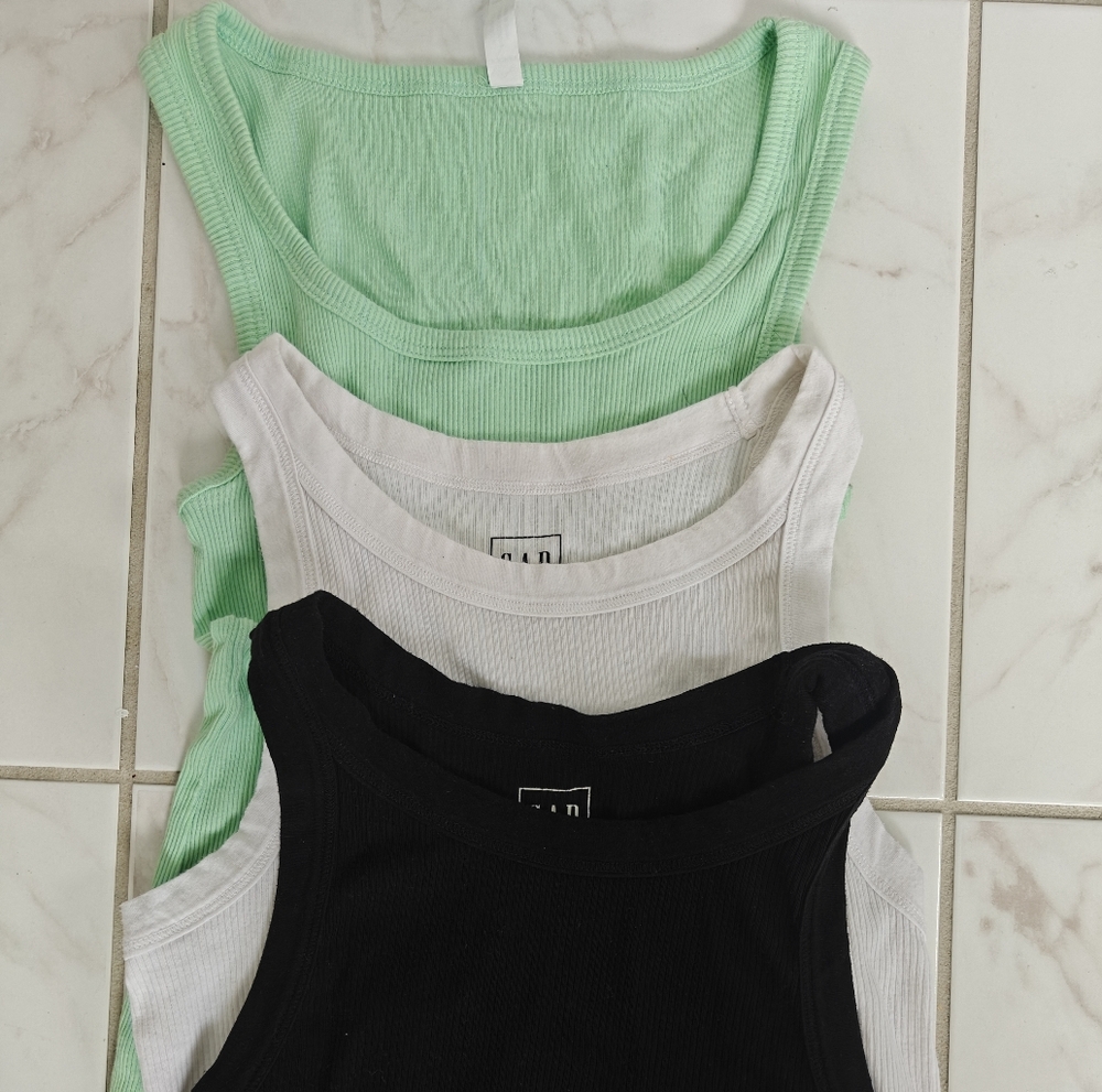 Ribbed Racerback Tanks - Black, White, Light Green, Gap & Jockey Cotton